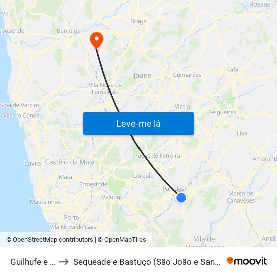 Guilhufe e Urrô to Sequeade e Bastuço (São João e Santo Estêvão) map