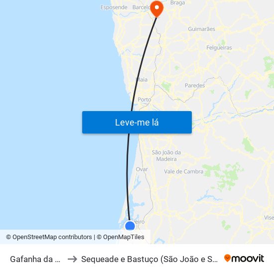 Gafanha da Nazaré to Sequeade e Bastuço (São João e Santo Estêvão) map