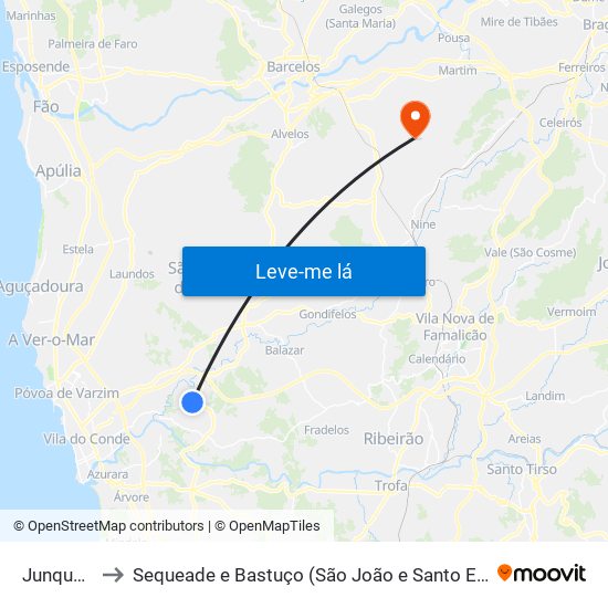 Junqueira to Sequeade e Bastuço (São João e Santo Estêvão) map