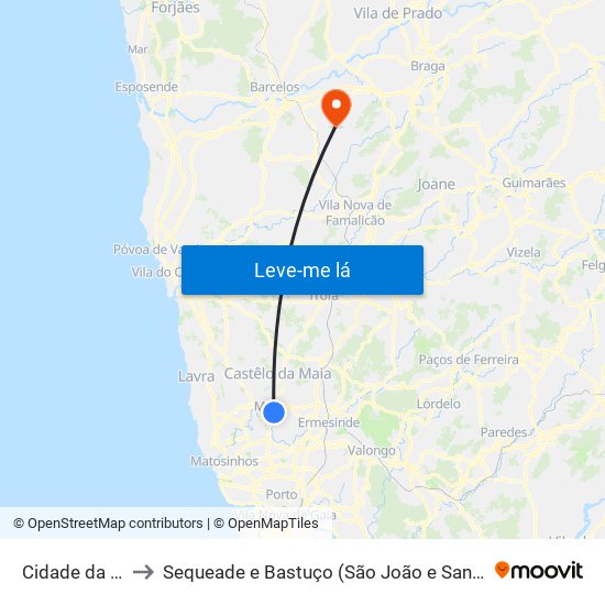 Cidade da Maia to Sequeade e Bastuço (São João e Santo Estêvão) map