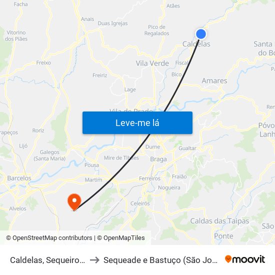 Caldelas, Sequeiros e Paranhos to Sequeade e Bastuço (São João e Santo Estêvão) map