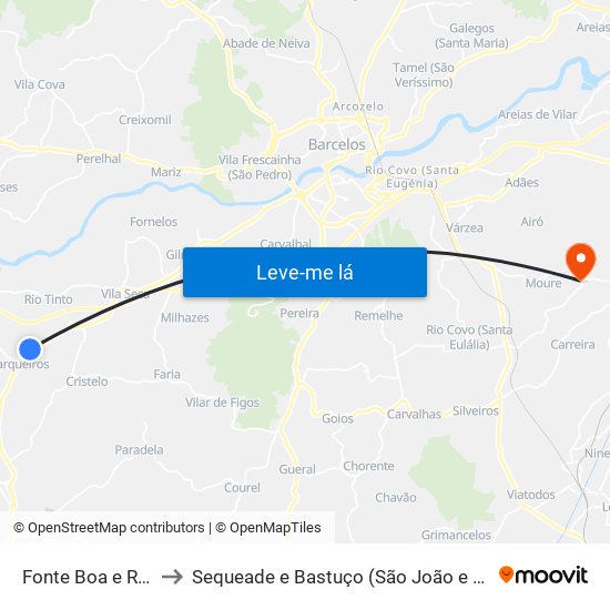 Fonte Boa e Rio Tinto to Sequeade e Bastuço (São João e Santo Estêvão) map