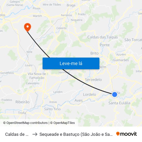 Caldas de Vizela to Sequeade e Bastuço (São João e Santo Estêvão) map