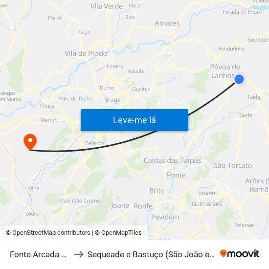 Fonte Arcada e Oliveira to Sequeade e Bastuço (São João e Santo Estêvão) map