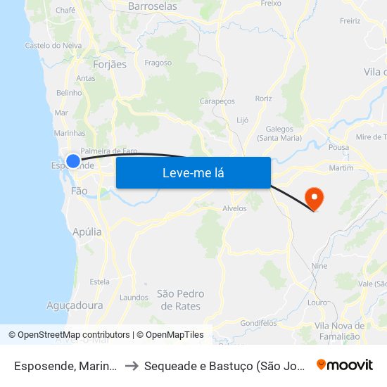 Esposende, Marinhas e Gandra to Sequeade e Bastuço (São João e Santo Estêvão) map