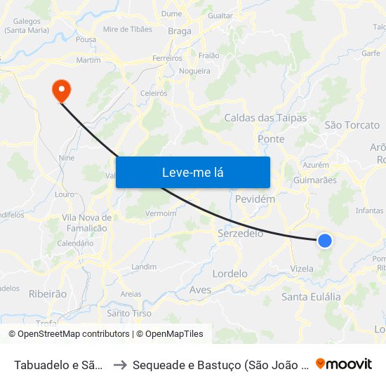 Tabuadelo e São Faustino to Sequeade e Bastuço (São João e Santo Estêvão) map