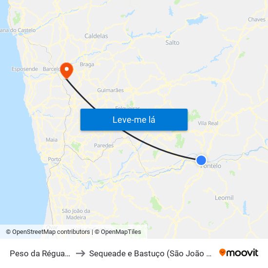 Peso da Régua e Godim to Sequeade e Bastuço (São João e Santo Estêvão) map
