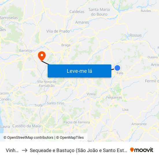Vinhós to Sequeade e Bastuço (São João e Santo Estêvão) map