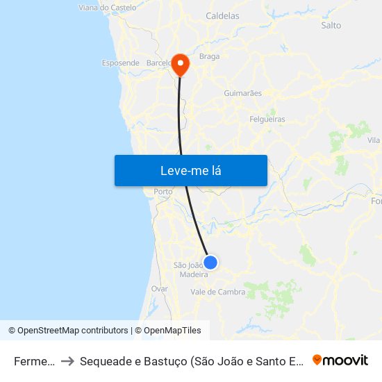 Fermedo to Sequeade e Bastuço (São João e Santo Estêvão) map
