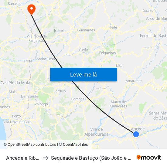 Ancede e Ribadouro to Sequeade e Bastuço (São João e Santo Estêvão) map