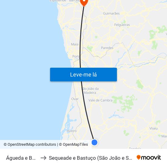 Águeda e Borralha to Sequeade e Bastuço (São João e Santo Estêvão) map