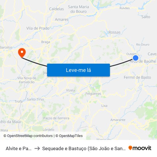 Alvite e Passos to Sequeade e Bastuço (São João e Santo Estêvão) map