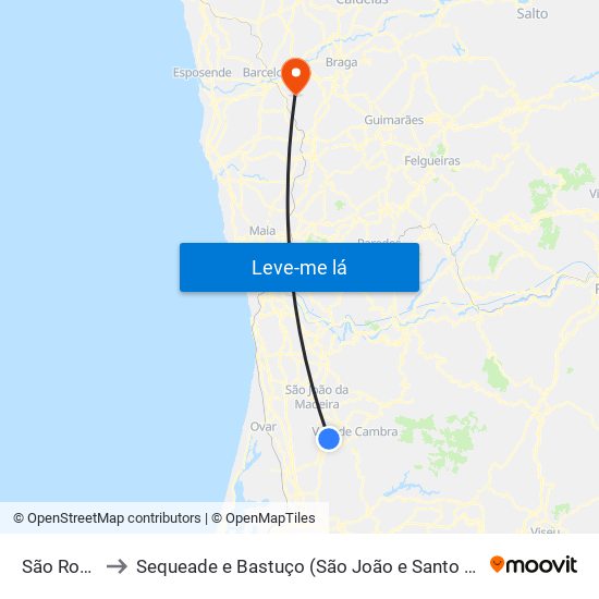 São Roque to Sequeade e Bastuço (São João e Santo Estêvão) map