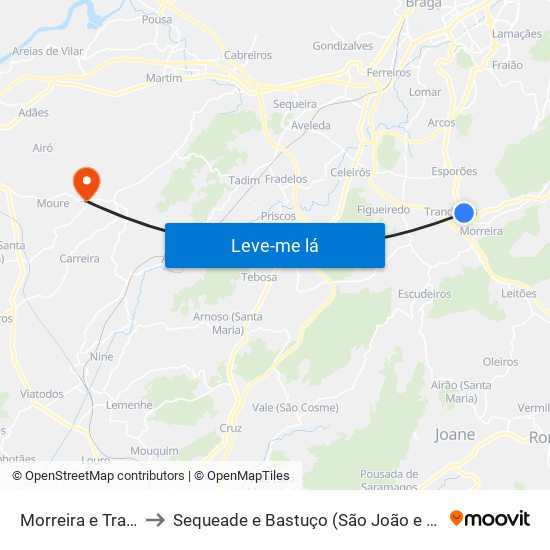 Morreira e Trandeiras to Sequeade e Bastuço (São João e Santo Estêvão) map