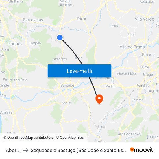 Aborim to Sequeade e Bastuço (São João e Santo Estêvão) map