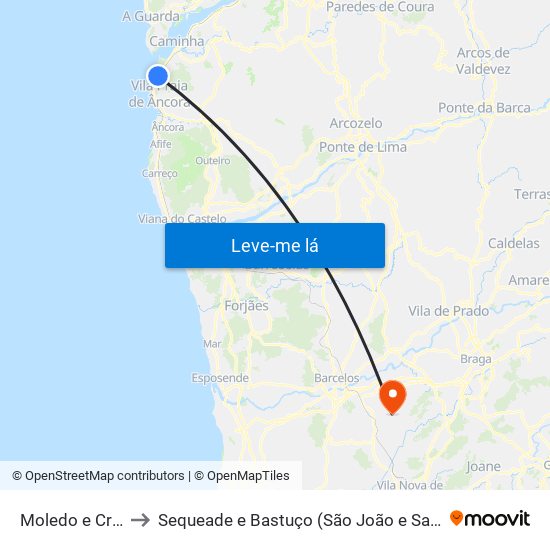 Moledo e Cristelo to Sequeade e Bastuço (São João e Santo Estêvão) map