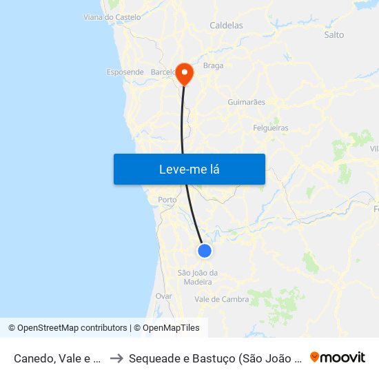 Canedo, Vale e Vila Maior to Sequeade e Bastuço (São João e Santo Estêvão) map