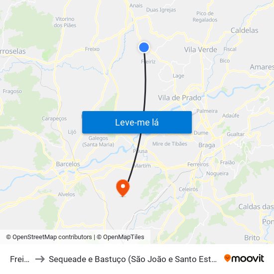 Freiriz to Sequeade e Bastuço (São João e Santo Estêvão) map