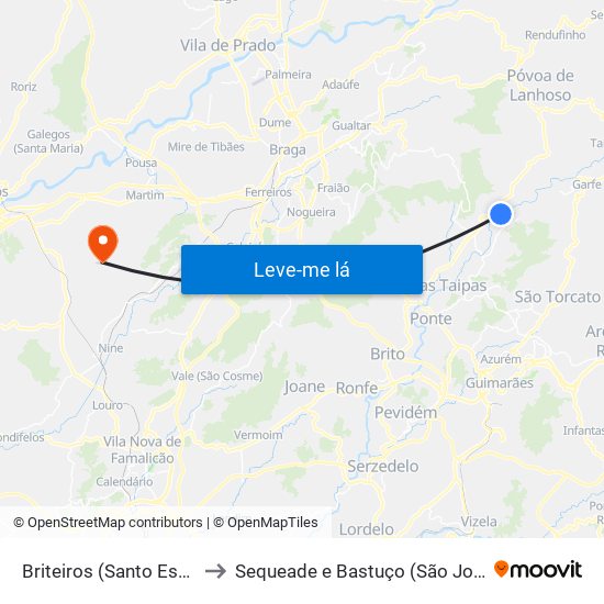 Briteiros (Santo Estêvão) e Donim to Sequeade e Bastuço (São João e Santo Estêvão) map