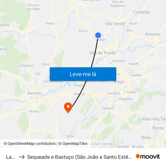 Lage to Sequeade e Bastuço (São João e Santo Estêvão) map