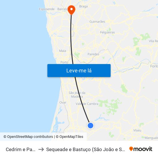 Cedrim e Paradela to Sequeade e Bastuço (São João e Santo Estêvão) map