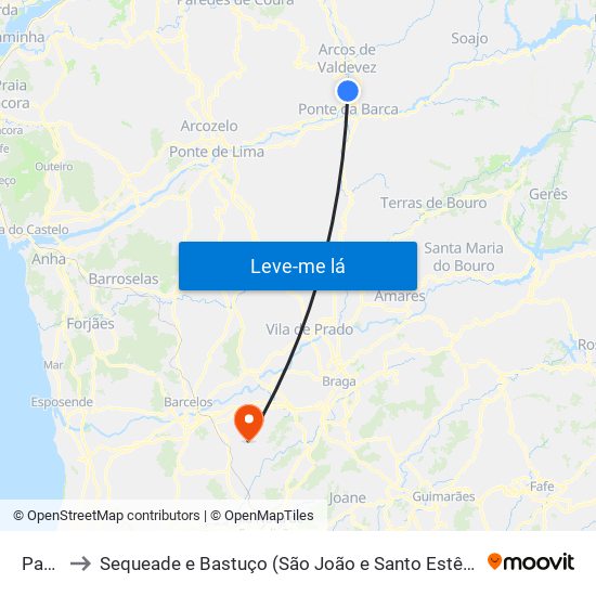 Paçô to Sequeade e Bastuço (São João e Santo Estêvão) map