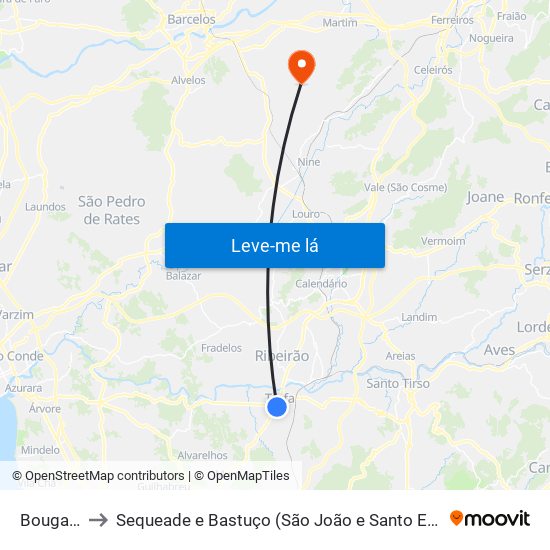 Bougado to Sequeade e Bastuço (São João e Santo Estêvão) map