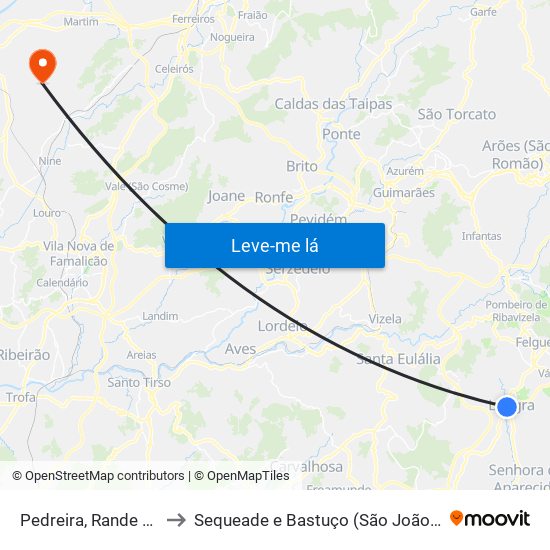 Pedreira, Rande e Sernande to Sequeade e Bastuço (São João e Santo Estêvão) map