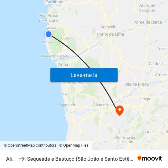 Afife to Sequeade e Bastuço (São João e Santo Estêvão) map