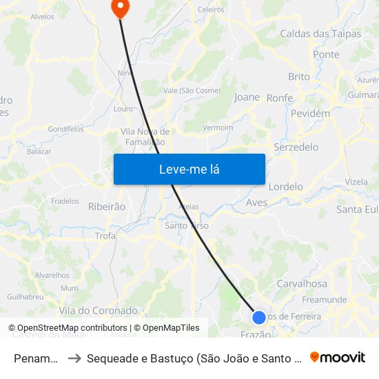 Penamaior to Sequeade e Bastuço (São João e Santo Estêvão) map