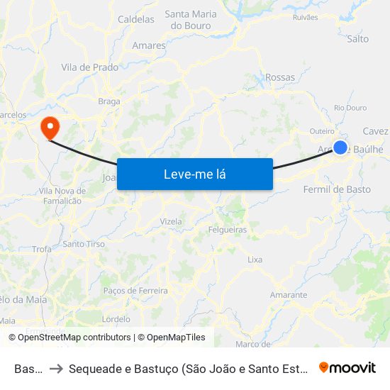 Basto to Sequeade e Bastuço (São João e Santo Estêvão) map