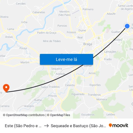 Este (São Pedro e São Mamede) to Sequeade e Bastuço (São João e Santo Estêvão) map