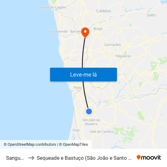 Sanguedo to Sequeade e Bastuço (São João e Santo Estêvão) map