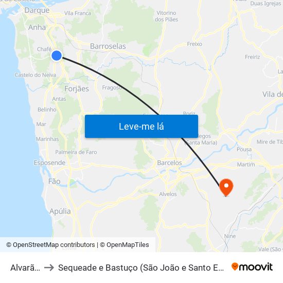 Alvarães to Sequeade e Bastuço (São João e Santo Estêvão) map