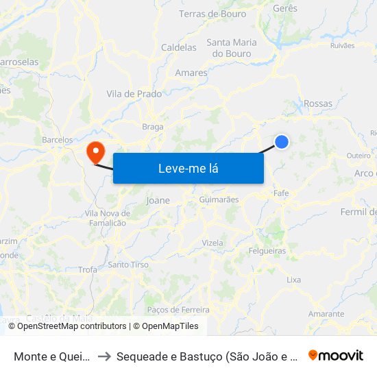 Monte e Queimadela to Sequeade e Bastuço (São João e Santo Estêvão) map
