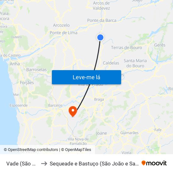 Vade (São Pedro) to Sequeade e Bastuço (São João e Santo Estêvão) map