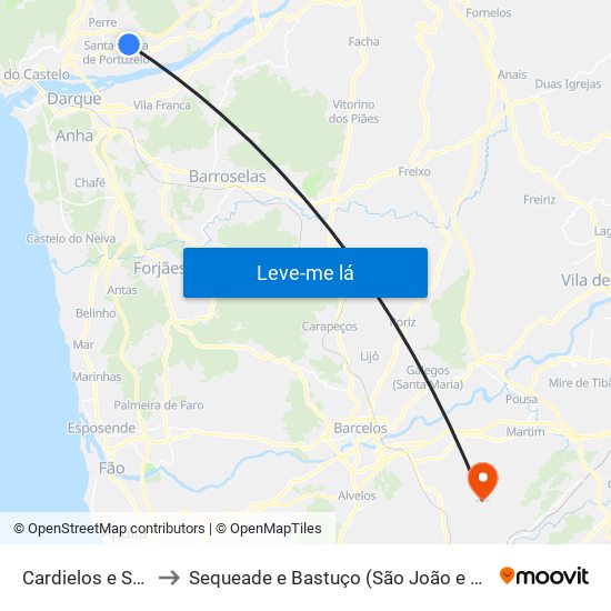 Cardielos e Serreleis to Sequeade e Bastuço (São João e Santo Estêvão) map