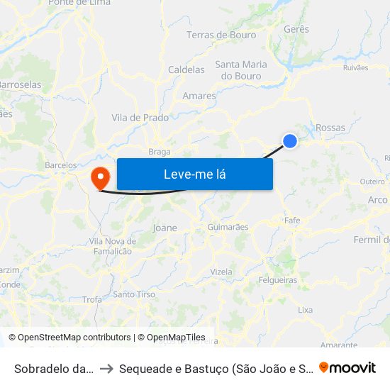 Sobradelo da Goma to Sequeade e Bastuço (São João e Santo Estêvão) map
