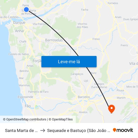 Santa Marta de Portuzelo to Sequeade e Bastuço (São João e Santo Estêvão) map