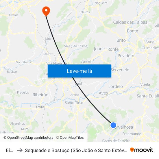 Eiriz to Sequeade e Bastuço (São João e Santo Estêvão) map