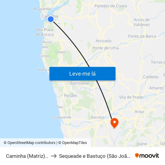 Caminha (Matriz) e Vilarelho to Sequeade e Bastuço (São João e Santo Estêvão) map