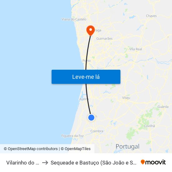 Vilarinho do Bairro to Sequeade e Bastuço (São João e Santo Estêvão) map