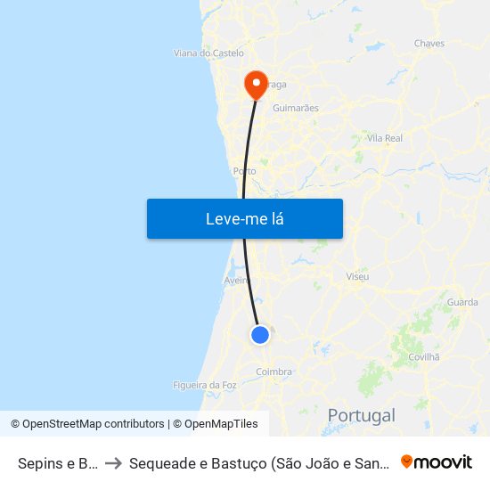 Sepins e Bolho to Sequeade e Bastuço (São João e Santo Estêvão) map