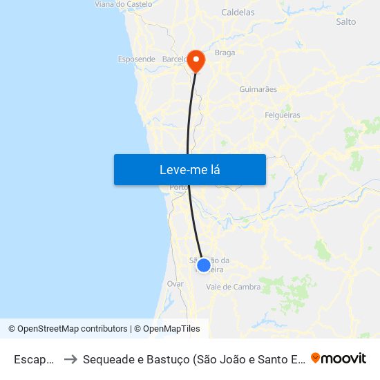 Escapães to Sequeade e Bastuço (São João e Santo Estêvão) map