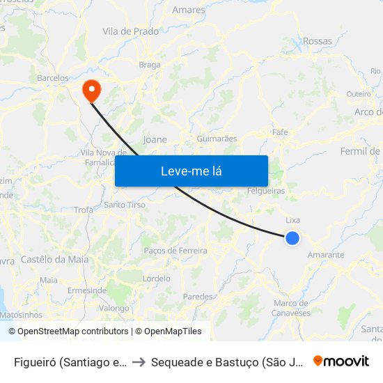 Figueiró (Santiago e Santa Cristina) to Sequeade e Bastuço (São João e Santo Estêvão) map