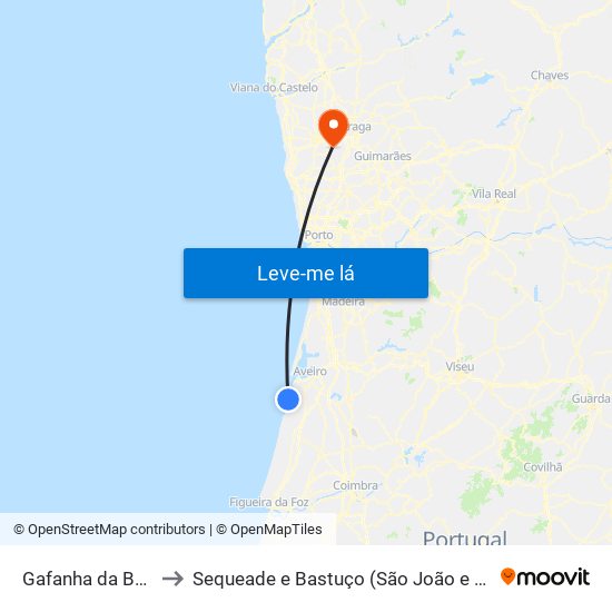 Gafanha da Boa Hora to Sequeade e Bastuço (São João e Santo Estêvão) map