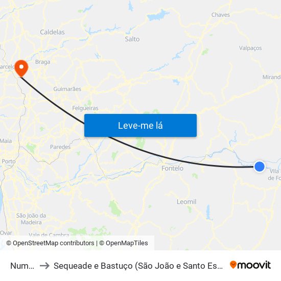 Numão to Sequeade e Bastuço (São João e Santo Estêvão) map