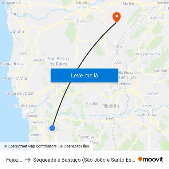 Fajozes to Sequeade e Bastuço (São João e Santo Estêvão) map