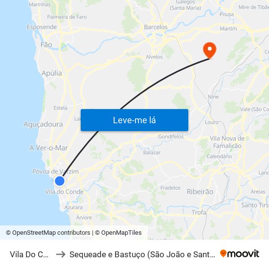 Vila Do Conde to Sequeade e Bastuço (São João e Santo Estêvão) map