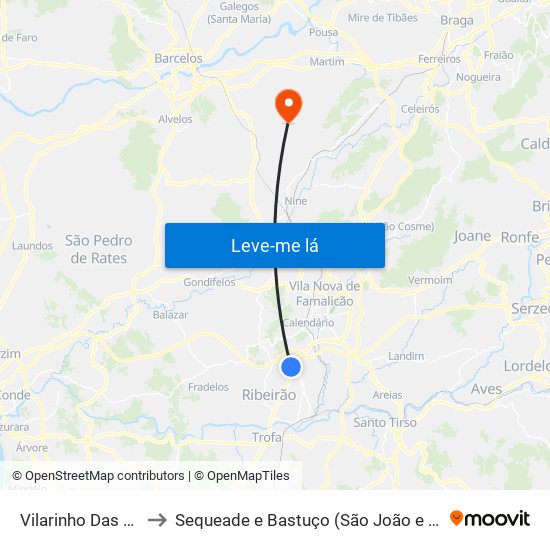 Vilarinho Das Cambas to Sequeade e Bastuço (São João e Santo Estêvão) map